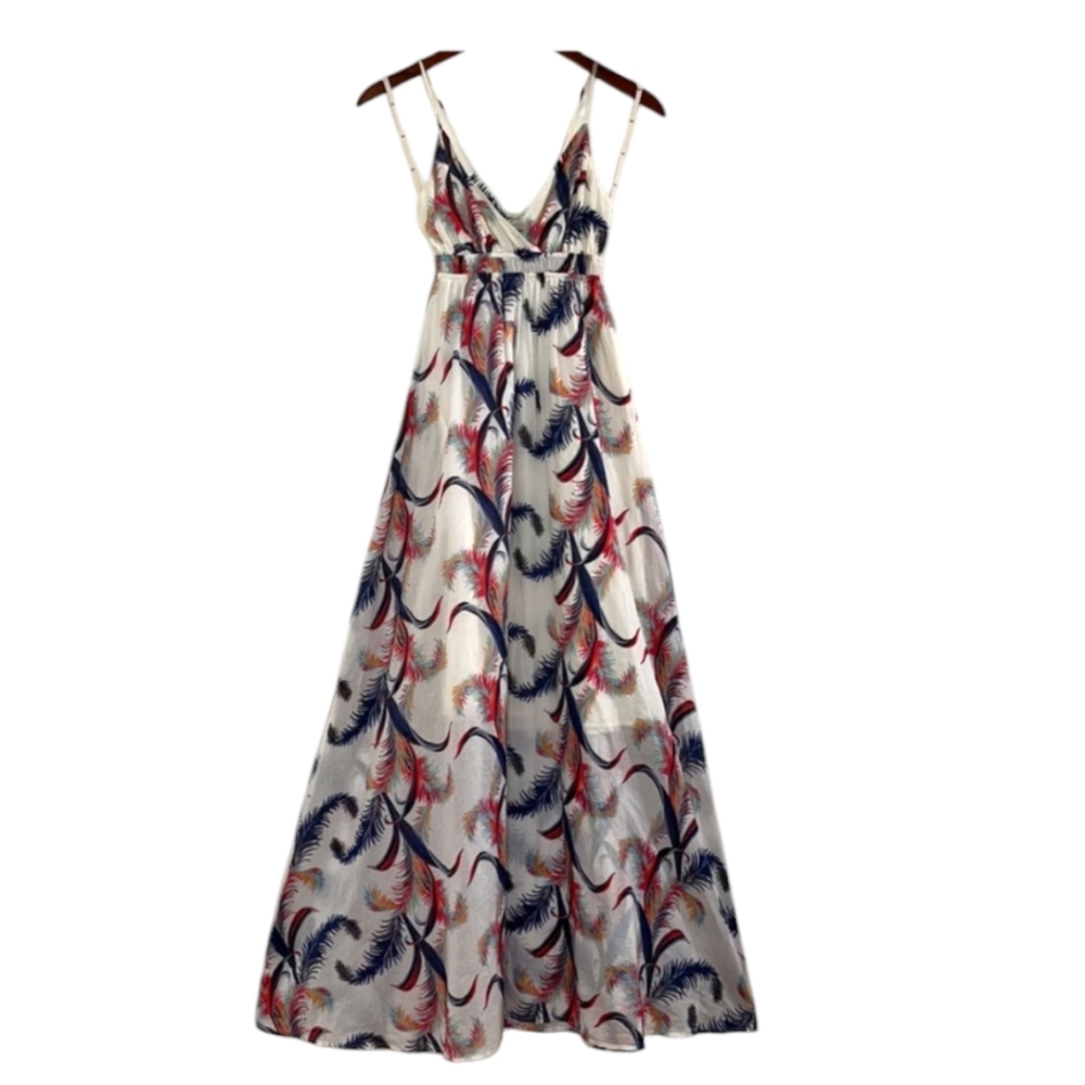 Quicksilver Boho Floral Maxi Dress 100% Cotton Feather Print Floor Lengt… - Picture 5 of 16